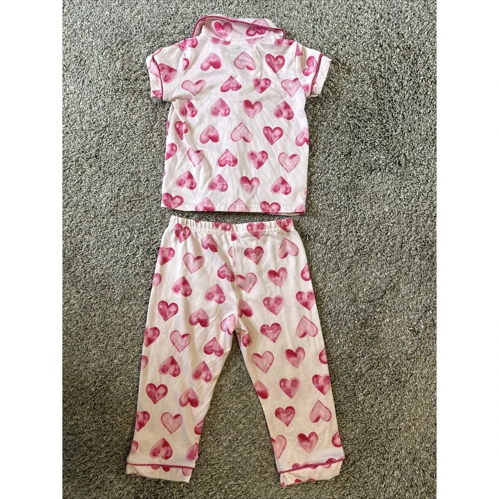 Laura Ashley Toddler Pajamas Hearts Button Short‎ Sleeve Long Pants Size 3T